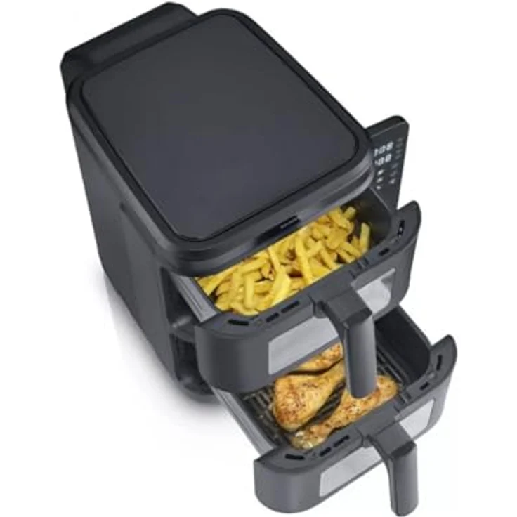 Severin S-Fry Duo Stack, Heißluftfritteuse mit zwei separat steuerbaren 5,5-Liter-Garkörben, einklappbarem LED-Touch-Display und 9 Automatikprogrammen – Bild 2