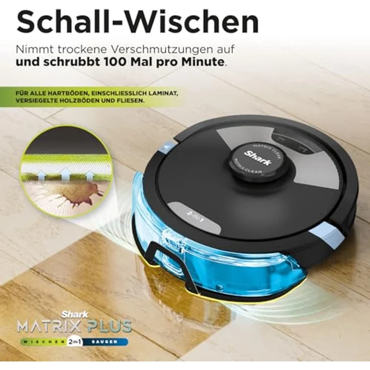 Shark Matrix Plus 2-in-1 RV2620WDEU Wisch- & Saugroboter mit LiDAR-Home Mapping, Matrix- & Kantenreinigung, für Teppich, Hartböden & Tierhaare, Selbstaufladend, Anti-Allergen, WiFi/App/Alexa, Schwarz – Bild 3