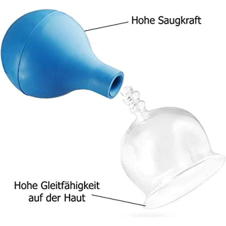 pulox Schröpfglas aus Echtglas 2er-Set inkl. Saugball 25 mm & 32 mm, Blau – Bild 3