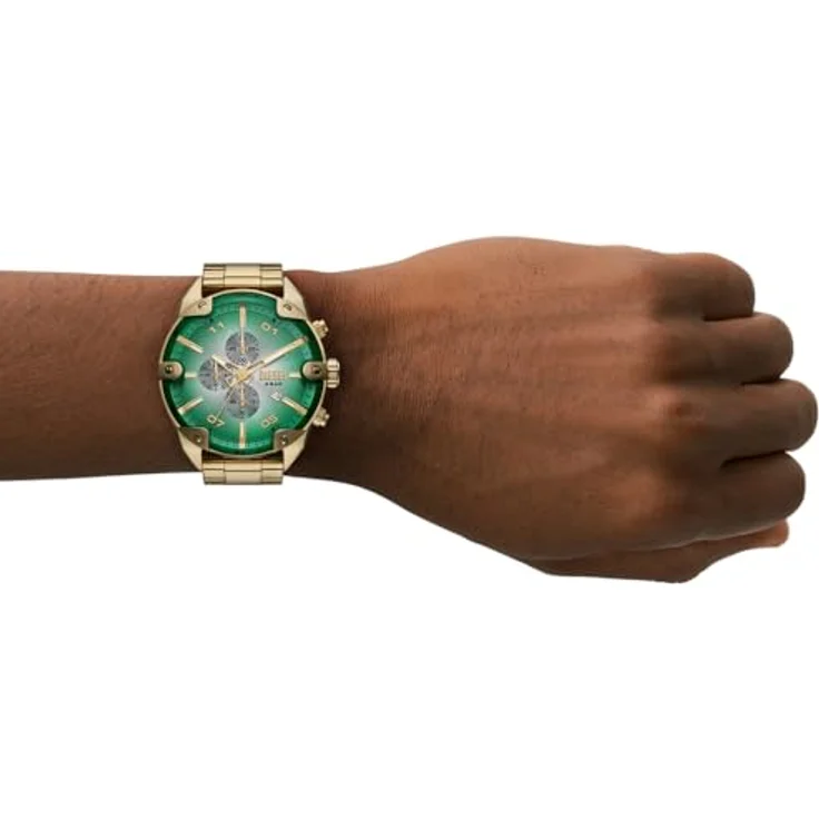 Diesel Herren Analog Quarz Uhr DZ4685, 49-mm Edelstahlgehäuse mit schwarzem Zifferblatt und goldfarbenem Edelstahlband, wasserdicht bis 50 m – Bild 2