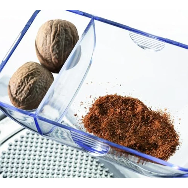 Leifheit Muskatreibe ComfortLine-Serie mit extra gehärteten Edelstahlklingen, rostfrei, spülmaschinenfest, auch für Parmesan geeignet, Muskatnuss Reibe mit Auffangbehälter, Ingwerreibe, Raspel, Hobel – Bild 3