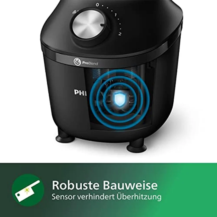 Philips HR2291-41 3000 Series Standmixer, 600W, 1,25L Mixbehälter, 2 Geschwindigkeiten, Puls-Funktion, Ice-Crush-Funktion, inkl. To-Go-Trinkflasche, schwarz – Bild 3