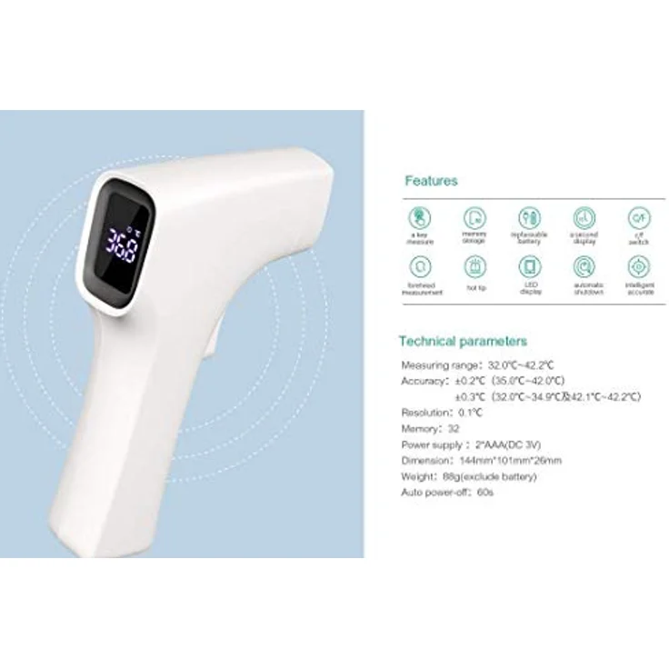 Orno BBLOVE AET-R1B1, Infrarot Fieberthermometer, berührungslos, 1 Sekunde Messzeit, LED Bildschirm, 32 Speicherungen – Bild 4