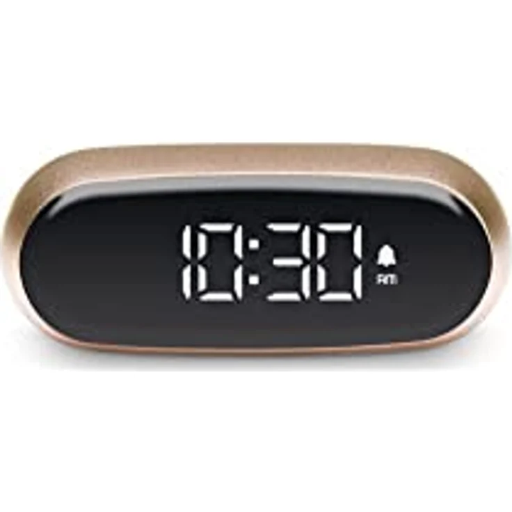 Lexon Minut Reisewecker, LCD-Wecker aus ABS und Aluminium in Gold, Maße: 6,5cm x 4,5cm x 2,5cm, mit Snooze-Funktion und USB-Aufladung, Modell LR154D – Bild 2