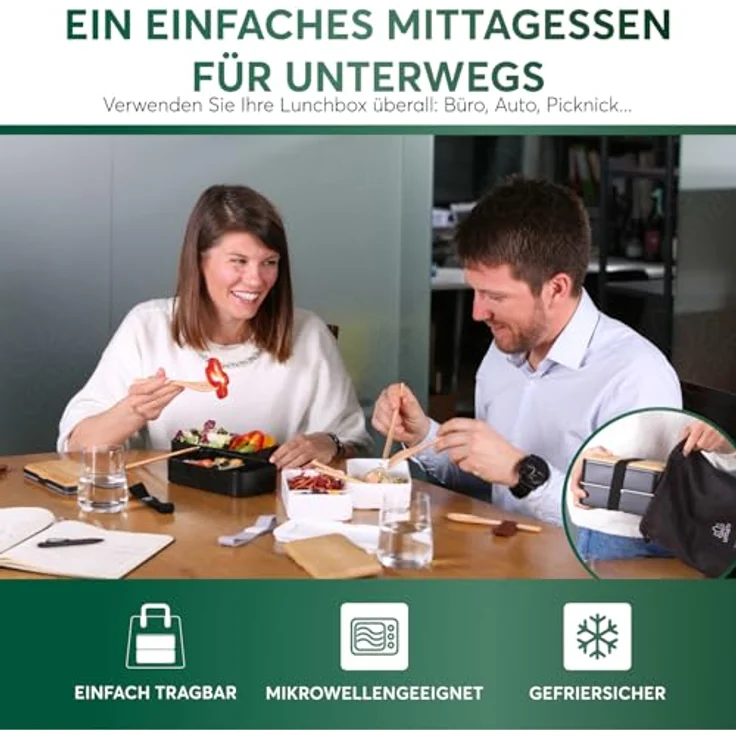 UMAMI Lunchbox All-in-1 1,2L, Auslaufsichere Brotdose mit Besteck und 2 Saucenbehältern, Fächer für Meal Prep – Bild 3
