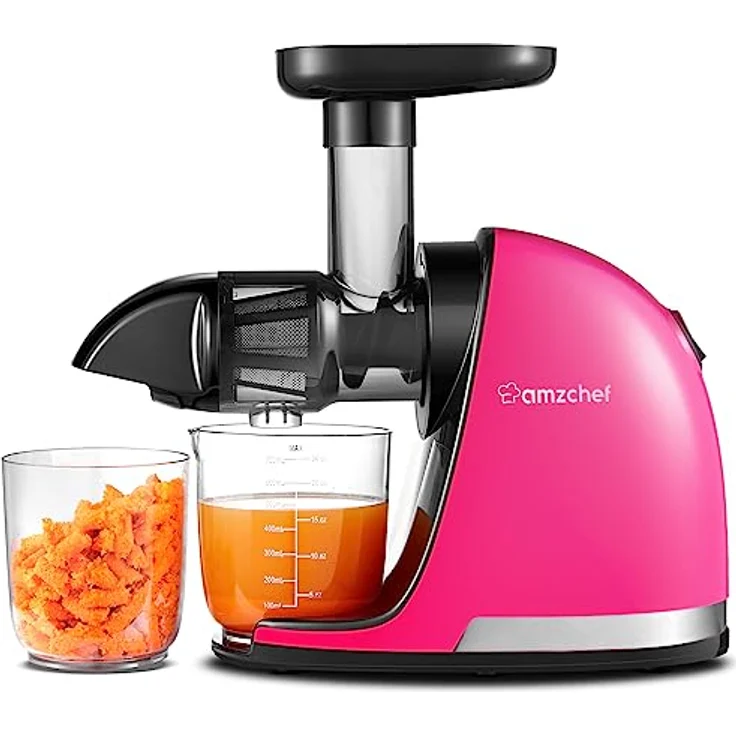 AMZCHEF Entsafter Gemüse und Obst Testsieger - Slow Juicer mit Rückwärts-Kau-Funktion - Zartes Zerkleinern ohne Filtern - Saftpresse Elektrisch mit Bürste und 2 Tassen - Magenta – Bild 1