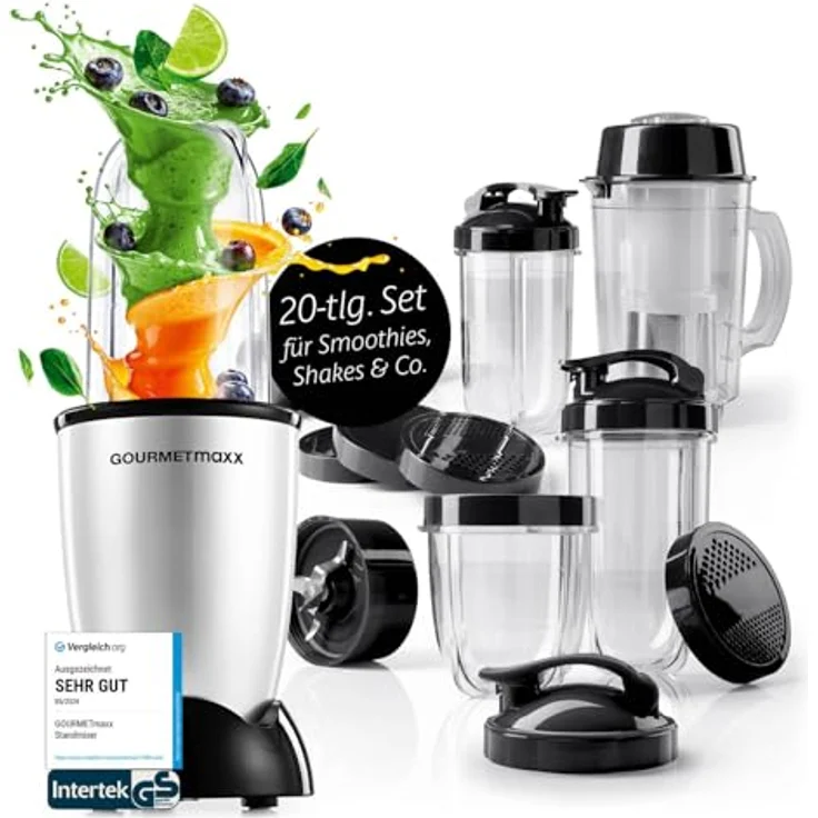 GOURMETmaxx Mr. Magic Power Pro Mixer 400 Watt, Standmixer mit Zubehörset XL, Smoothie Maker mit to go Deckel und Frischhaltedeckel – Bild 1