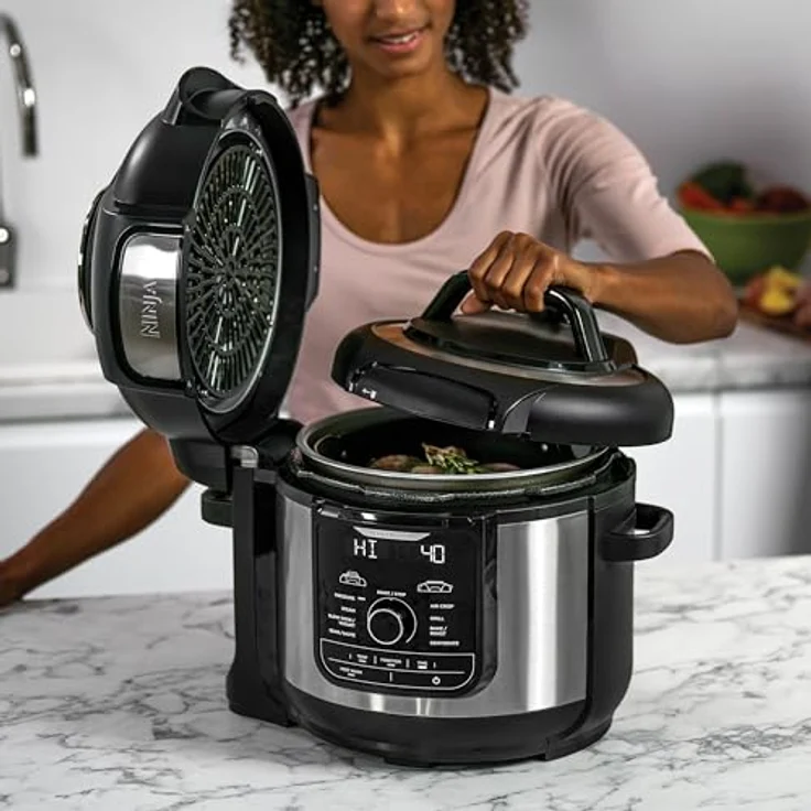 Ninja OP500EU Multi Cooker Multikocher, Brushed Stainless Ceramic Coated Cooking Pots-Plastic, Steel-Black – Bild 5