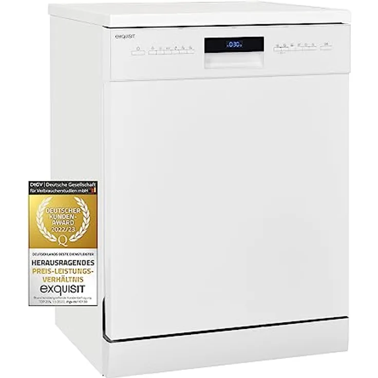 Exquisit Geschirrspüler GSP9614-030B weiss | Spülmaschine freistehend 60cm | AquaStop | Auto-Door-Open | Geschirrspülmaschine flexible Besteckschublade