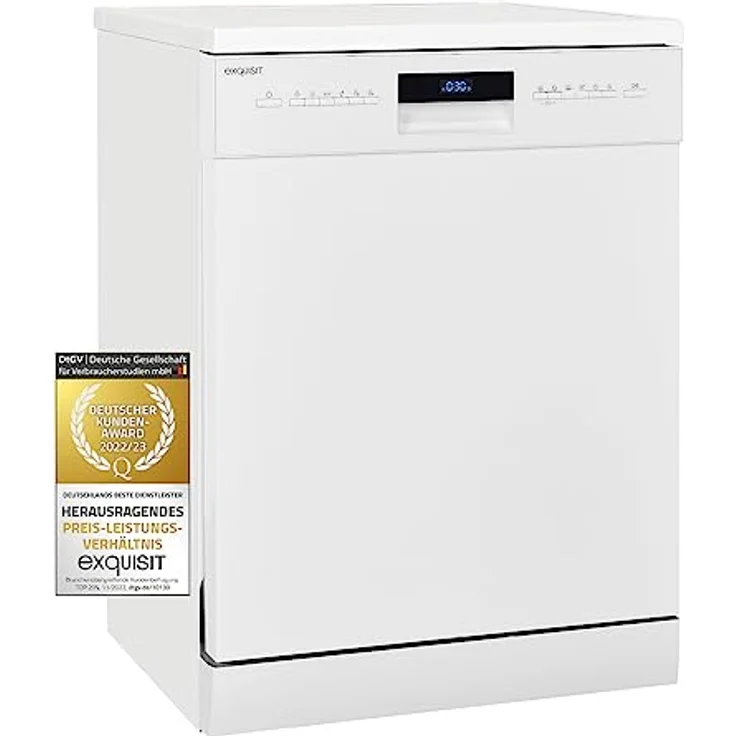 Exquisit Geschirrspüler GSP9614-030B weiss | Spülmaschine freistehend 60cm | AquaStop | Auto-Door-Open | Geschirrspülmaschine flexible Besteckschublade – Bild 1