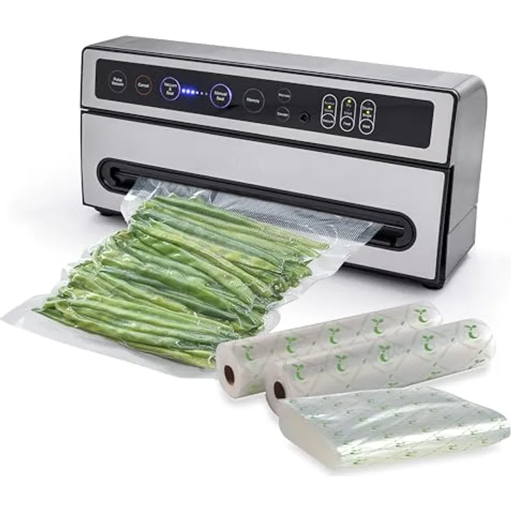 Solis Vakuumierer VertiVac Plus mit Pulse- und Marinierfunktion, Vorteilspack mit kompostierbaren Folien und Beuteln, silber