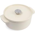 KitchenAid Cast Iron Kasserolle 22cm/3,3L mit Deckel, PFAS-freie Emaille, induktionsgeeignet, ofenfest bis 260°C, ergonomischer Griff, Almond Cream