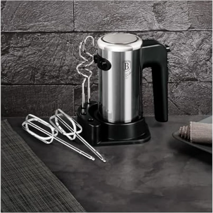 Berlinger Haus Handmixer mit Stand BH/9368, 300 W, schwarz-silber, inklusive 2 Rührbesen und 2 Knethaken – Bild 2