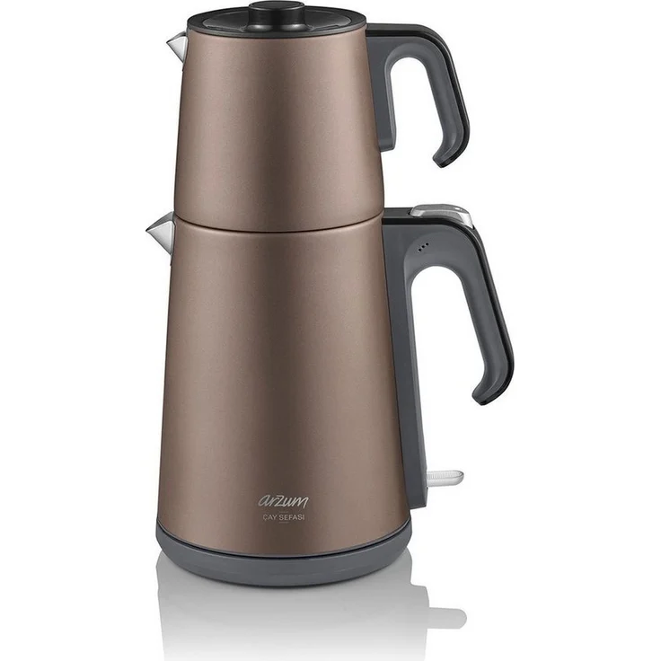 Arzum Teekocher AR3080 Teebecher Teemaschine, Edelstahl, Wasserkocher 1,8l - Leistung 1650W, Sicherheitssystem, LED-Warnsystem, Edelstahl-Teefilter
