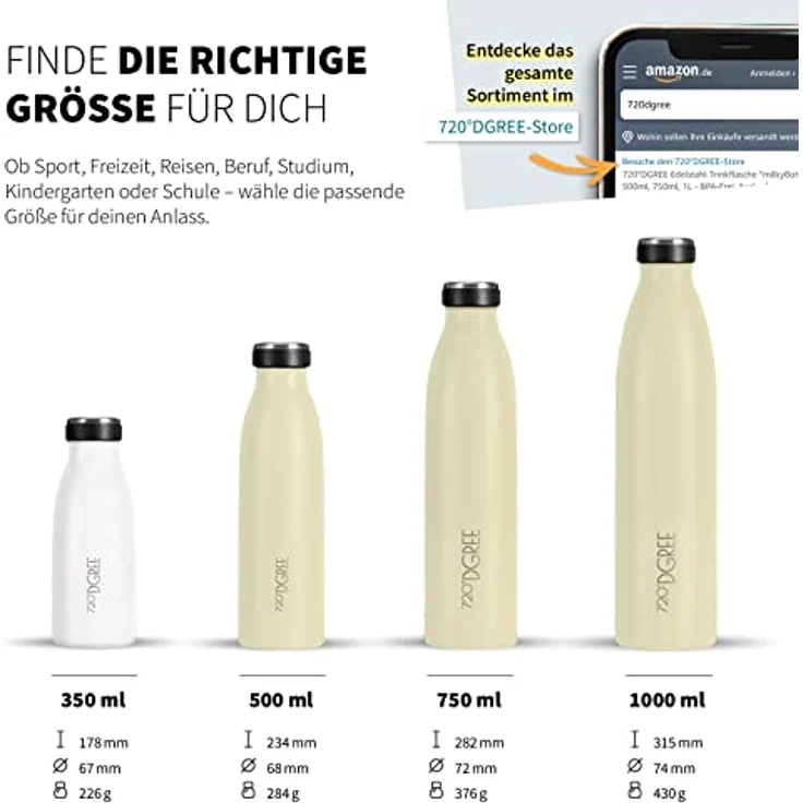 720°DGREE Trinkflasche Edelstahl Doppelwandig 750ml Isolierflasche milkyBottle soft cream matt – Bild 3