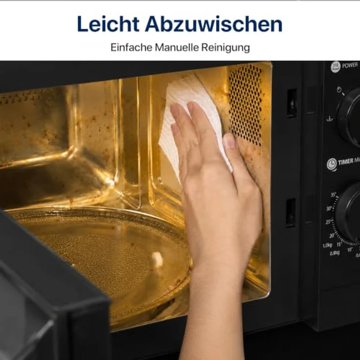 Heinner HMW-MD20MBK Freistehende Mikrowelle, 20 L, 700 W, 5 Leistungsstufen, Mechanische Steuerung, Timer, Auftaufunktion, Schwarz – Bild 6