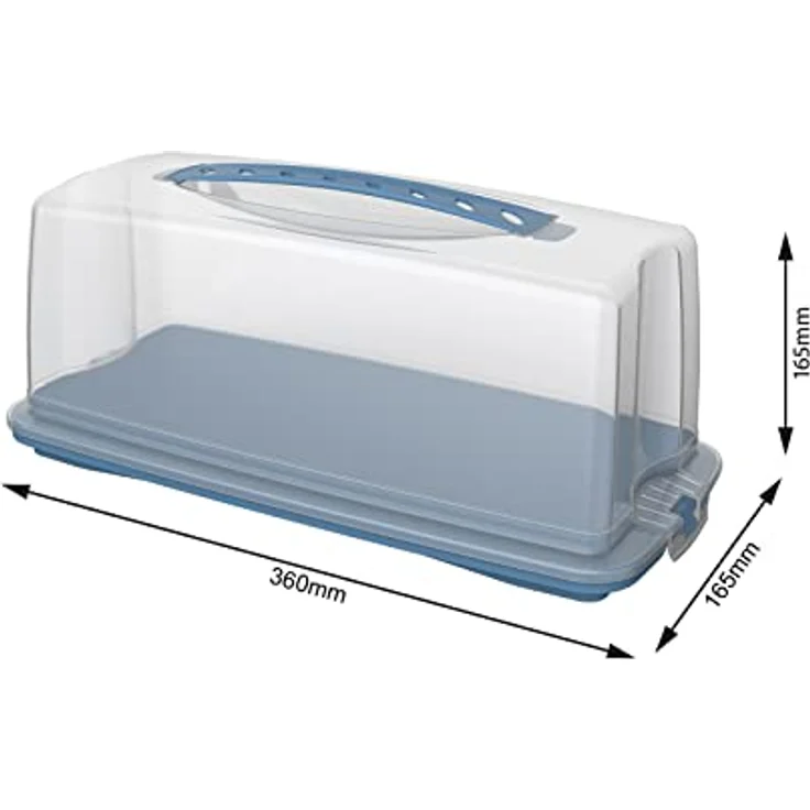 Rotho Fresh Kuchenbehälter mit Haube und Tragegriff, lebensmittelechter Kunststoff (PP) BPA-frei, blau/transparent, (36 x 16,5 x 16,5 cm) – Bild 2