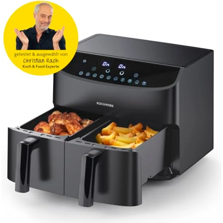XXXL HEIßLUFTFRITTEUSE Rachs Kochwerk, Schwarz, 7 L, antihaftbeschichteter Innenbehälter, Temperaturanzeige, Touchscreen, Heißlufttechnologie – Bild 9