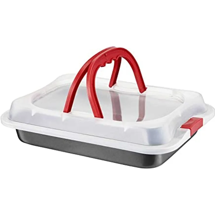 AMBITION Backblech 3in1 mit Transporthaube Kuchen Transportbox Backform zum Backen Transport Aufbewahren 36 x 23 x 9,5 cm