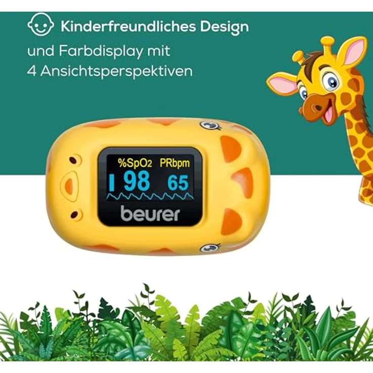 Beurer PO 13 Kids, Finger-Pulsoximeter für Kinder, sekundenschnelle Messung, automatische Display-Ausrichtung, mit Gürteltasche, Giraffen-Design – Bild 5