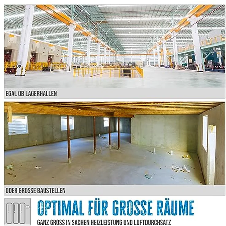 Güde Elektroheizgebläse GEH 15 (400 V, 15000 W Heizleistung, 2 Heizstufen (7500/15000 W) + Ventilatorfunktion, 300 m³/h max. Raumheizvermögen, stufenloses Thermostat, Überhitzungsschutz, Fahrgriff) – Bild 2