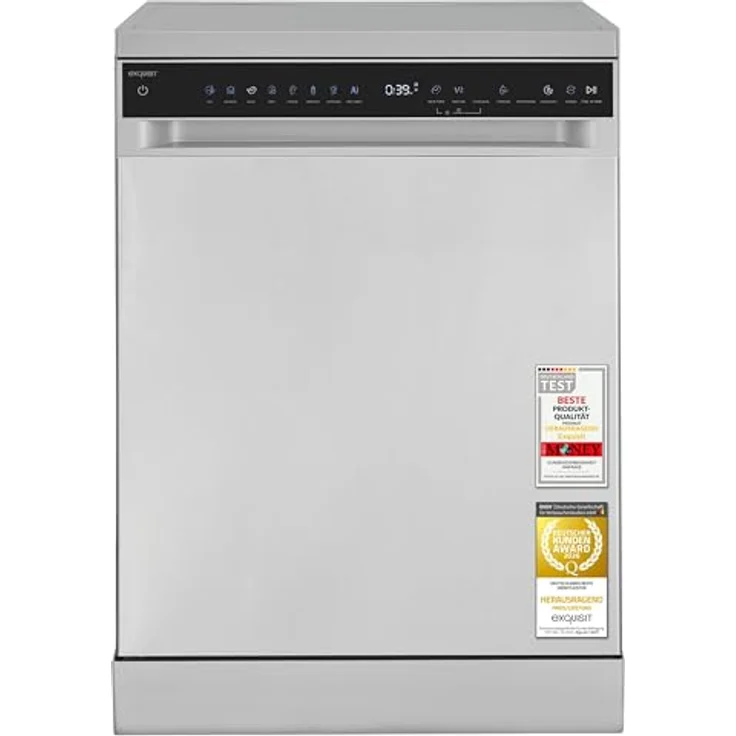 Exquisit GSP9616-450B, Stand-/Unterbau-Geschirrspüler mit 16 Maßgedecken, Energieklasse B, 45 dB, 8 Programme, Besteckschublade, Halbe Beladung, inox – Bild 1