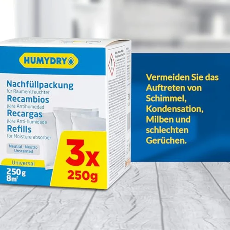 HUMYDRY Luftbefeuchter Humydry Nachfüllpack 3x250g Geruchsneutral für Luftentfeuchter – Bild 4