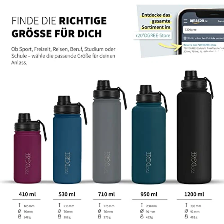 Trinkflasche Doppelwandig Edelstahl 710ml Isolierflasche m. Gratis Sportdeckel 720 DGREE noLimit stone gray – Bild 3