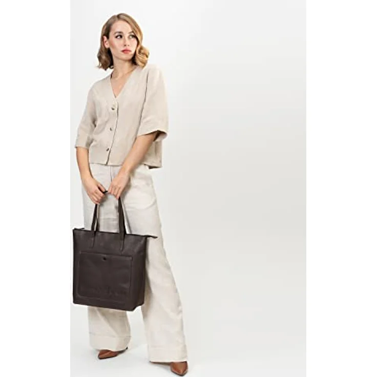 Farmhood Shopper Nashville, Leder mit Innenausstattung, zwei Steckfächern und Reißverschlussfach, braun – Bild 2