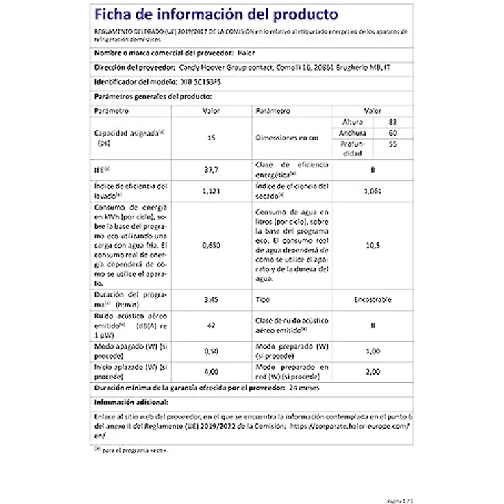 Haier XIB 5C1S3FS, Geschirrspüler, B, Geräuschemissionsklasse B, Geräuschemissionen 42 Dezibel – Bild 7
