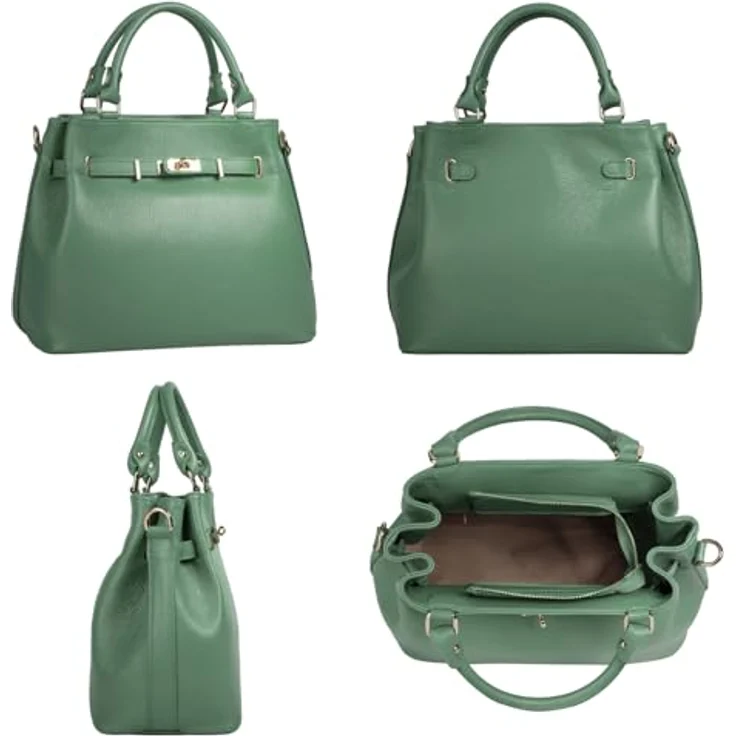 Samantha Look Handtasche aus 100% Rindleder, grün mit Reißverschluss- und Smartphonefach, Made in Italy – Bild 2
