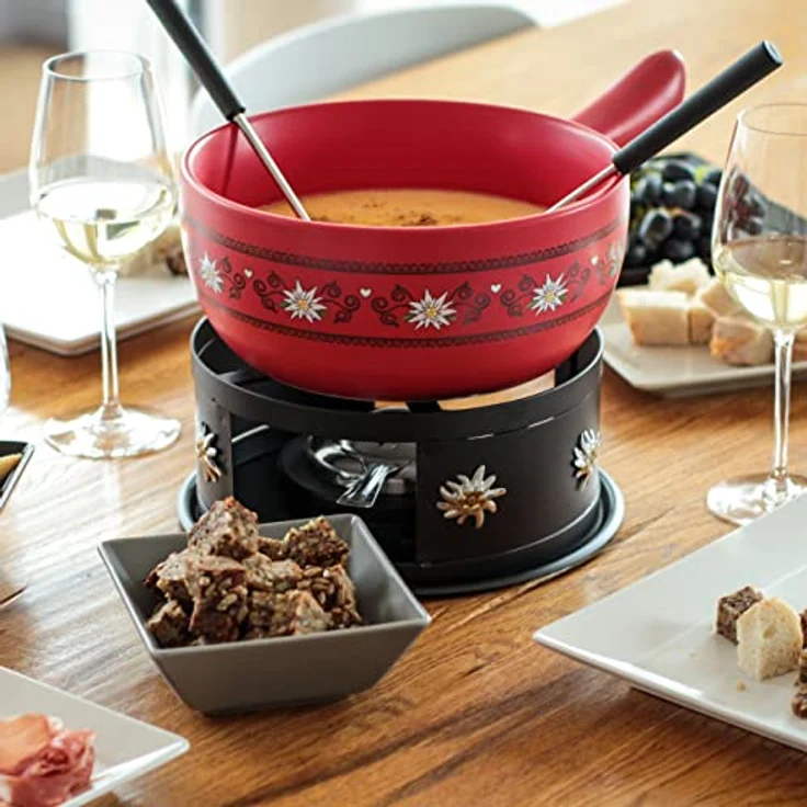 MÄSER 931893 Käsefondue Set für 6 Personen, 11-teiliges Komplettset für Fondue nach Schweizer Art mit massivem Keramik Topf, Steingut, 2.6 liters – Bild 3