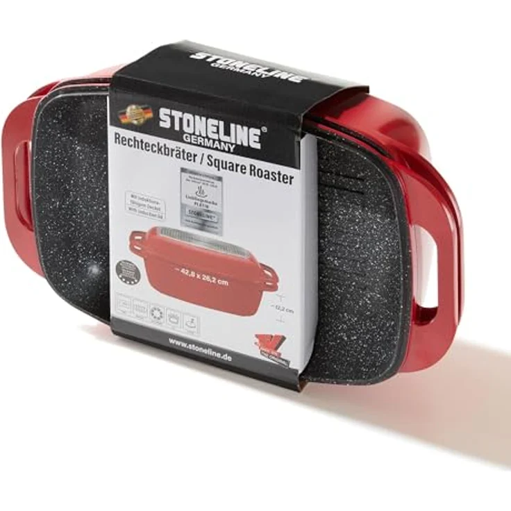 STONELINE Bräter, mit Aluguss-Deckel, induktionsgeeignet, Deckel als Auflaufform verwendbar (43x26, rot) – Bild 9