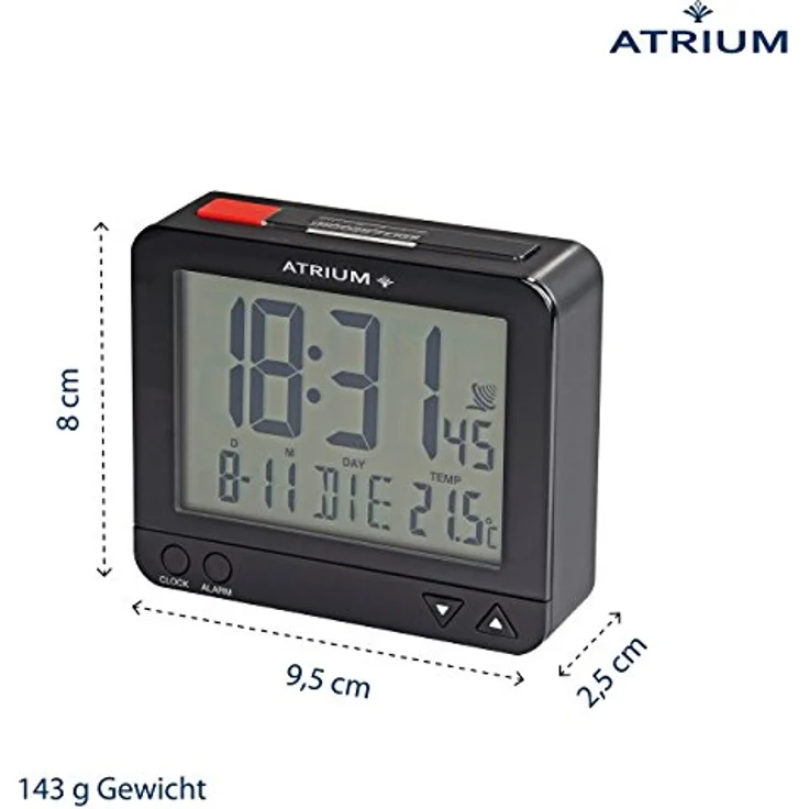 Atrium A760-7, Digitaler Funkwecker mit sensorgesteuertem Nachtlicht, Temperatur- und Datumsanzeige, schwarz – Bild 4