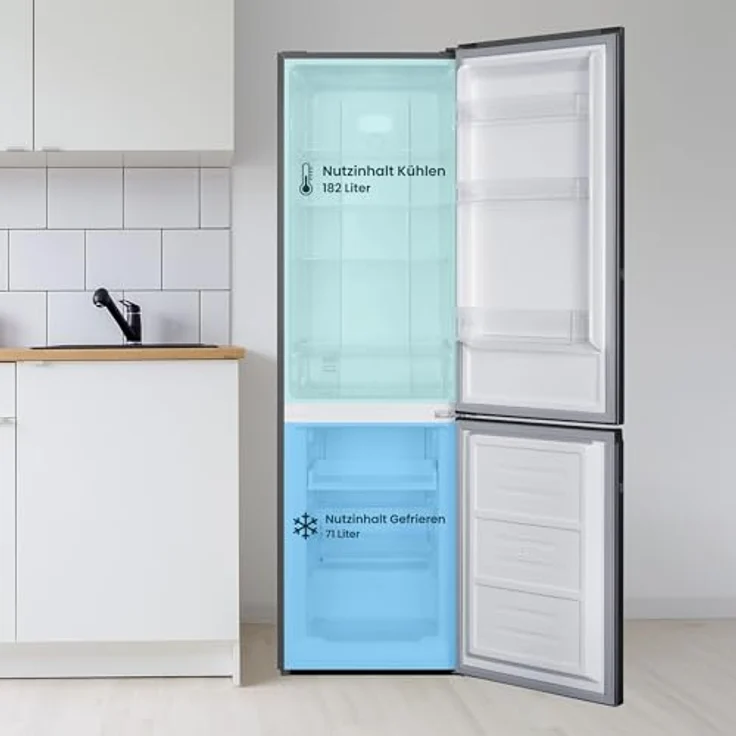 homeX CFSN2531C-S, Kühlschrank mit Gefrierfach No Frost, Kühl-Gefrier-Kombination 253 Liter, silber – Bild 5