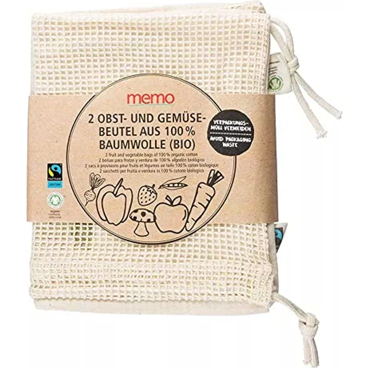 Obst- und Gemüsebeutel, Bio-Baumwolle, 2 Stück