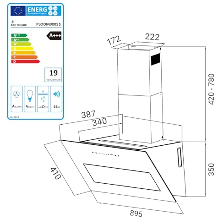 KKT KOLBE PLOOM9005S, 90 cm A+++ Dunstabzugshaube in Glas Matt Schwarz, 782 cbm/h, Umluft/Abluft, Nachlaufautomatik, Smart WiFi App, SensorTouch, RGBW LED-Beleuchtung – Bild 5