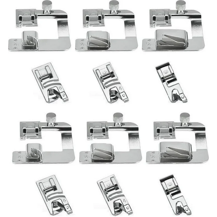 FELIXLEO Nähmaschine Nähfüße Edelstahl Saumfuß-Set, 6 Größen, Silber, kompatibel mit den meisten Nähmaschinen