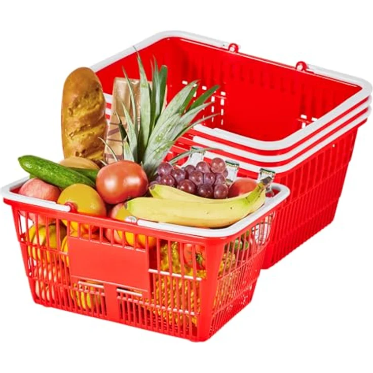 VEVOR Einkaufskorb Set, 4 Stück, 21 L PE-Kunststofftragkorb mit ergonomischen Griffen, stapelbar, rot – Bild 1