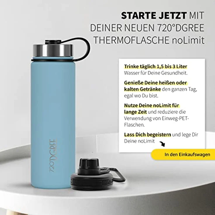 720°DGREE Edelstahl Trinkflasche Kinder 530ml “noLimit”, Auslaufsicher, für Kohlensäure, BPA-Frei, Thermosflasche mit Schraubverschluss, inkl. Gratis Sportdeckel – Bild 5
