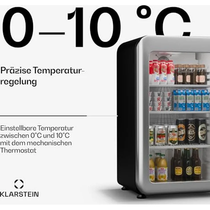 Klarstein Audrey Evo Getränkekühlschrank, 93 Liter, retro Design, energieeffizient, 82.5 cm hoch, 49.5 cm breit, mit Glastür und LED-Beleuchtung – Bild 4