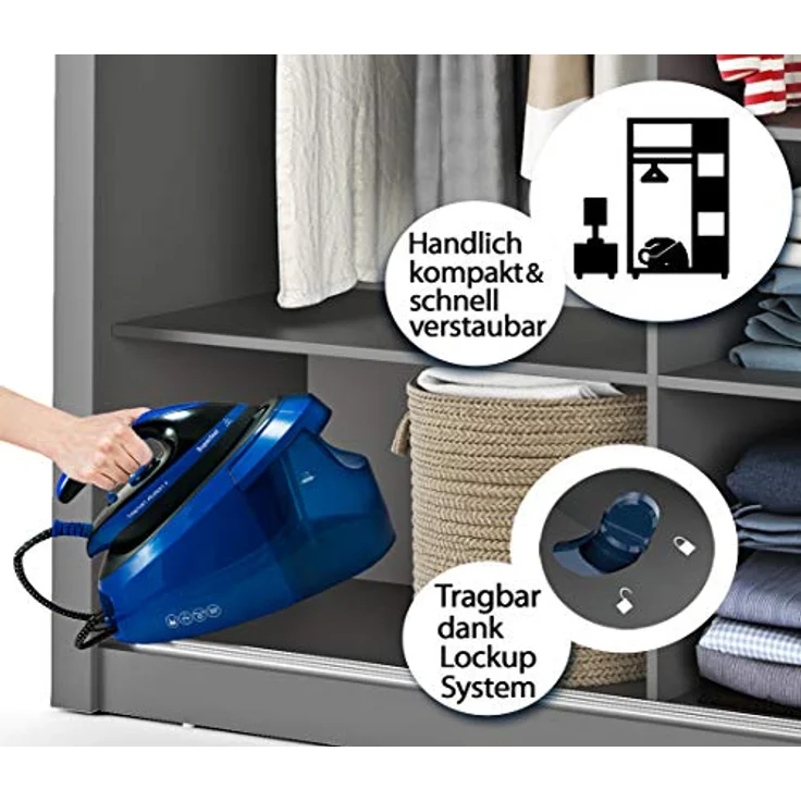 Tristan Auron Dampfbügelstation Superfast, 2800W, 6.5bar, 420g/Min, 1,7L Wassertank, Sicherheitsabschaltung, vertikales Bügeln, blau – Bild 4
