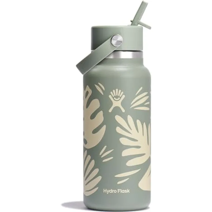 Hydro Flask Botanical Bliss Wasserflasche, isolierter Edelstahl, 900 ml, mit breitem Strohhalm-Deckel, auslaufsicher, spülmaschinenfest