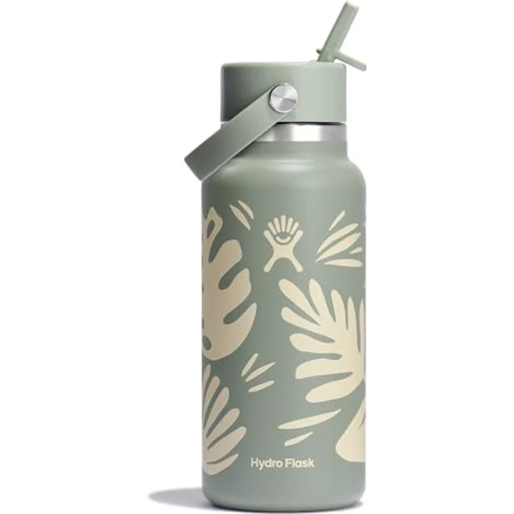 Hydro Flask Botanical Bliss Wasserflasche, isolierter Edelstahl, 900 ml, mit breitem Strohhalm-Deckel, auslaufsicher, spülmaschinenfest – Bild 1