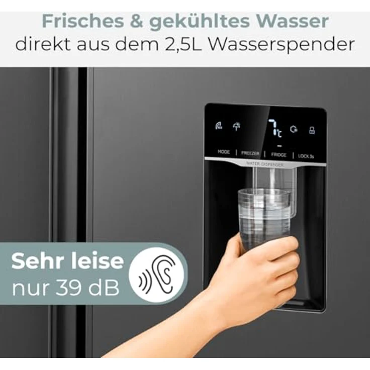 Bomann® SBS 7367, Side by Side Kühlschrank in dark inox, 439 Liter mit Inverter-Kompressor, Wasserspender, NoFrost und 5 Jahre Garantie – Bild 4