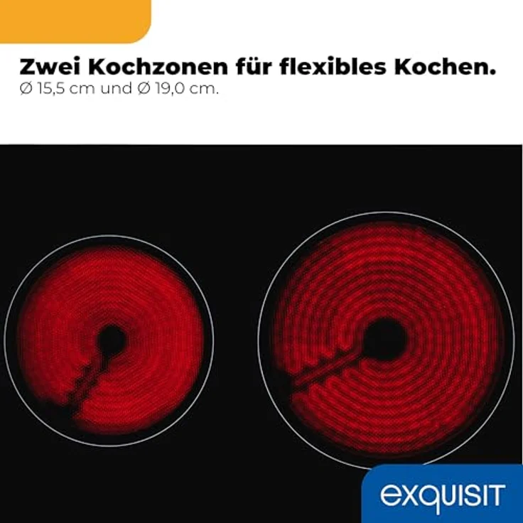 Exquisit EKC300-490 Glaskeramik-Kochfeld, 2 Kochzonen, 3000 W, Touch-Control, rahmenlos, kompakte Maße 29 x 52 cm, Sicherheitsabschaltung, Restwärmeanzeige, schwarz – Bild 4