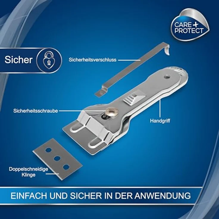 CARE + PROTECT Reinigungsschaber für Glas-, Keramik- und Induktionskochfelder; keine Kratzer; Oberflächen werden wieder hell und glänzend; sicher; auswechselbare Klinge – Bild 5