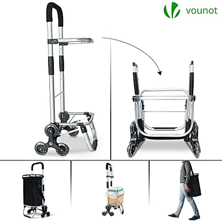 VOUNOT Aluminium Einkaufstrolley Treppensteiger, Trolly Einkaufswagen Klappbar, Hackenporsche mit 6 Räder und Kühlfach, Wasserdicht, 50L, Schwarz – Bild 3