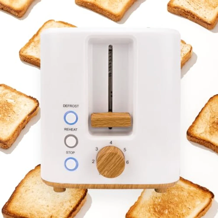 JOCCA Nature-Linie Toaster, 2 Scheiben mit 7 Toaststufen und Auftaufunktion, Weiß mit Holzakzenten – Bild 8