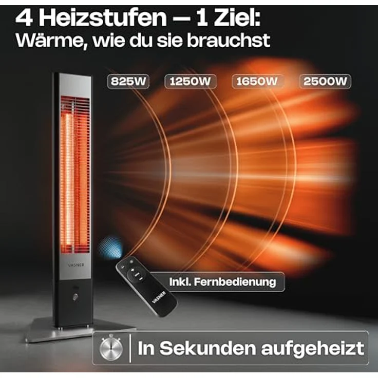 Vasner HeatTower Stand-Heizstrahler 2500 Carbon Schwarz, Heizstrahler – Bild 4